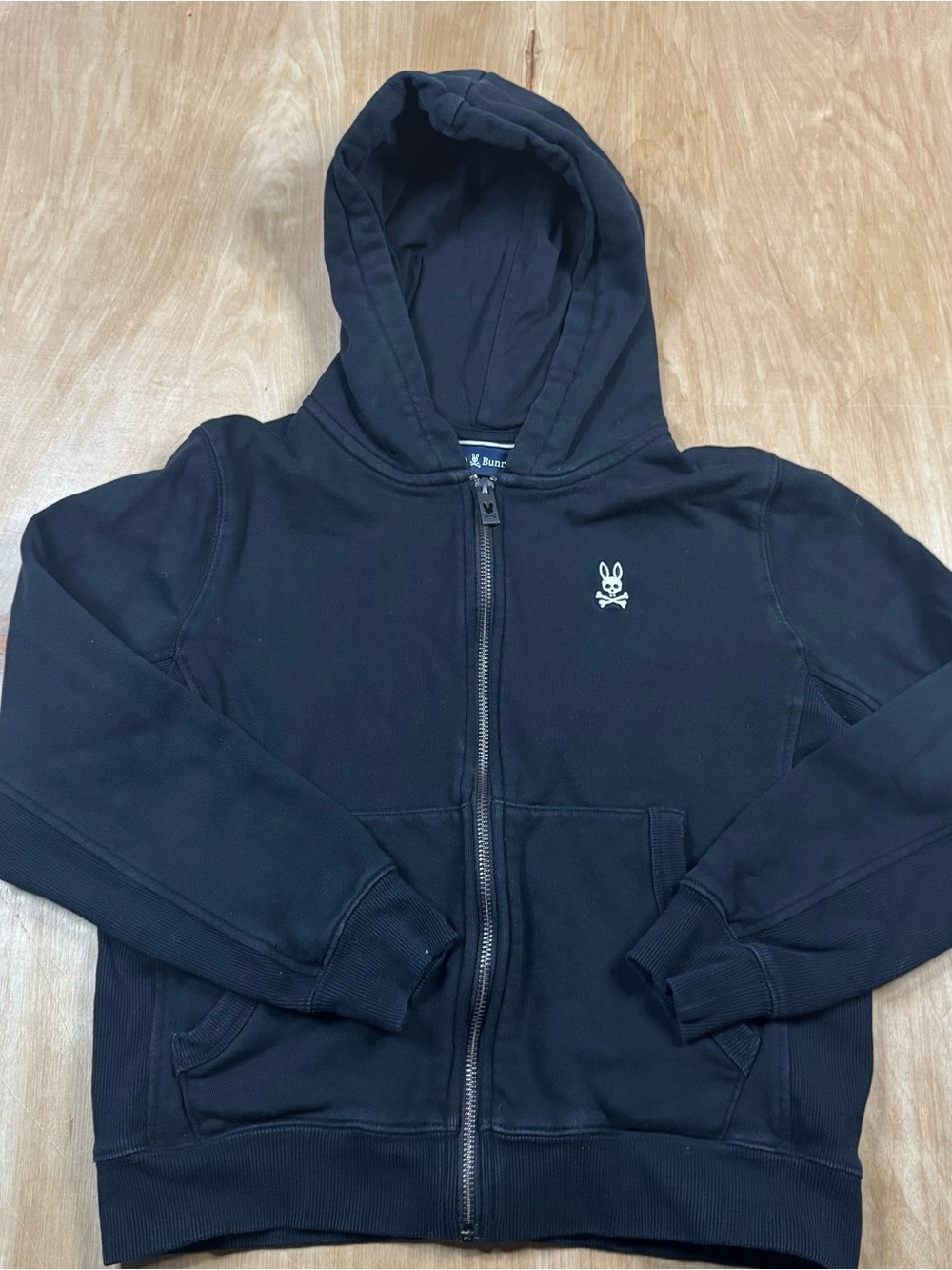 Psycho Bunny Youth Black Full Zip Long Sleeve Hoodie 10/12 M